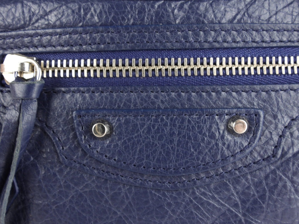 Balenciaga Navy Blue Leather Moto Classic Crossbody Hip Bag