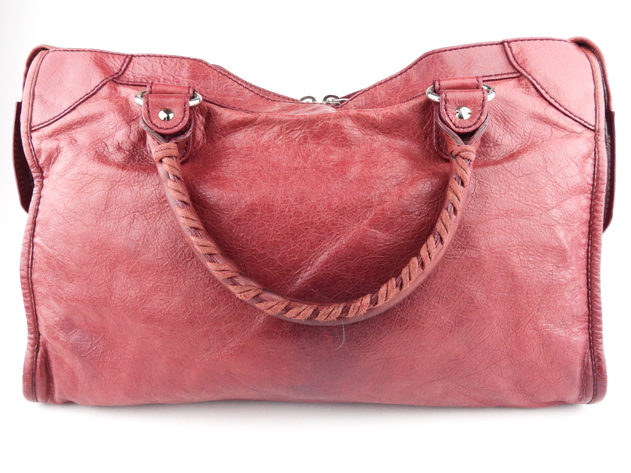 Balenciaga Red Lambskin Leather City Two Way Bag