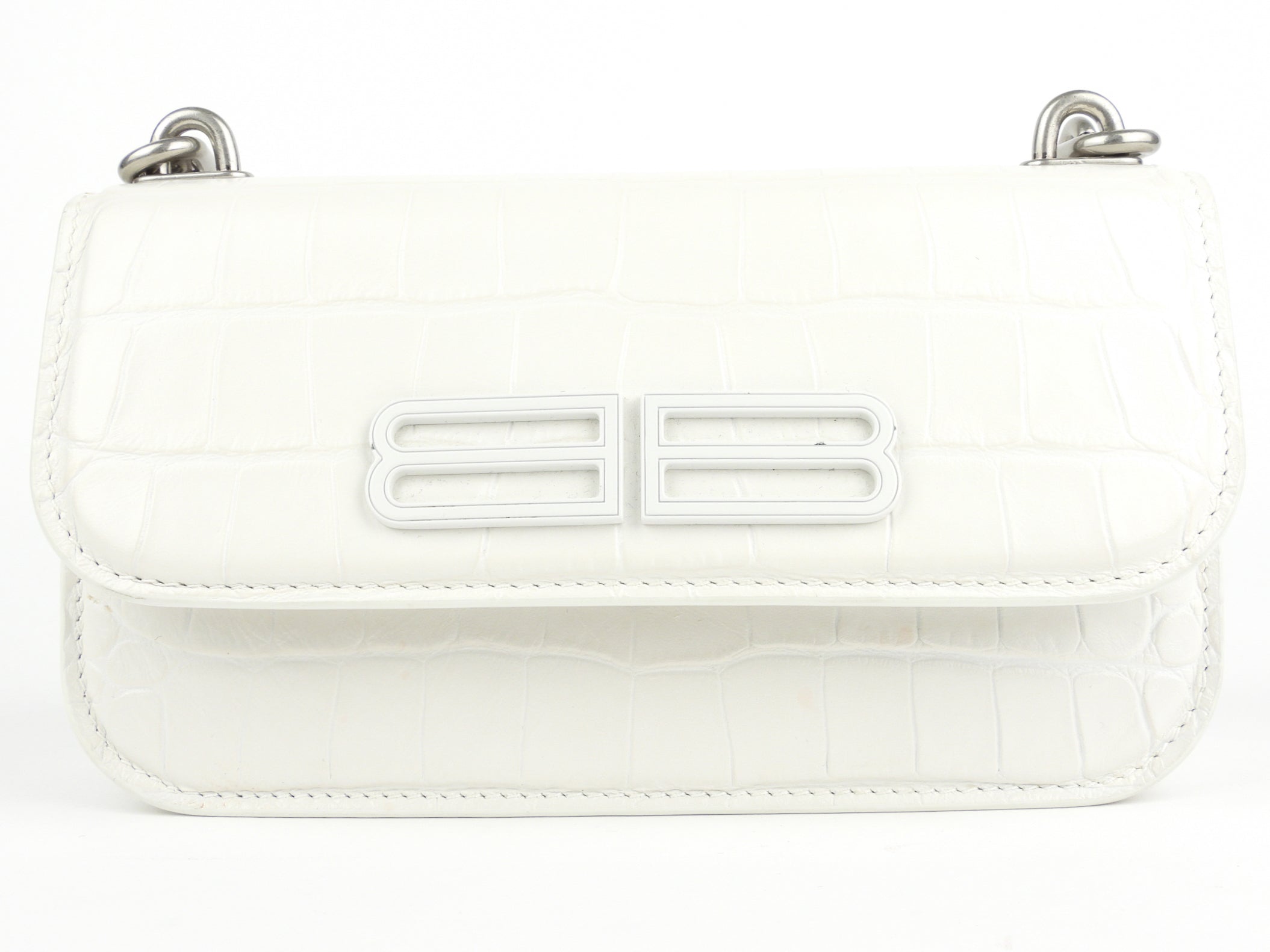 Balenciaga White Croc Embossed Leather XS Gossip Chain Shoulder Bag