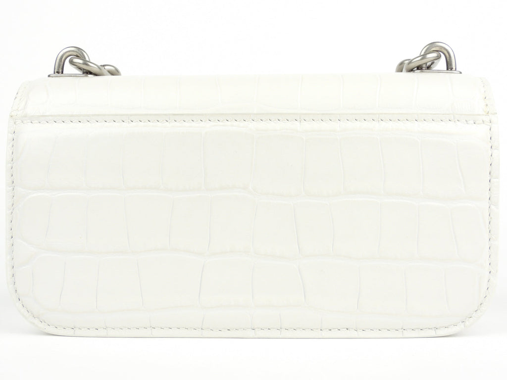 Balenciaga White Croc Embossed Leather XS Gossip Chain Shoulder Bag