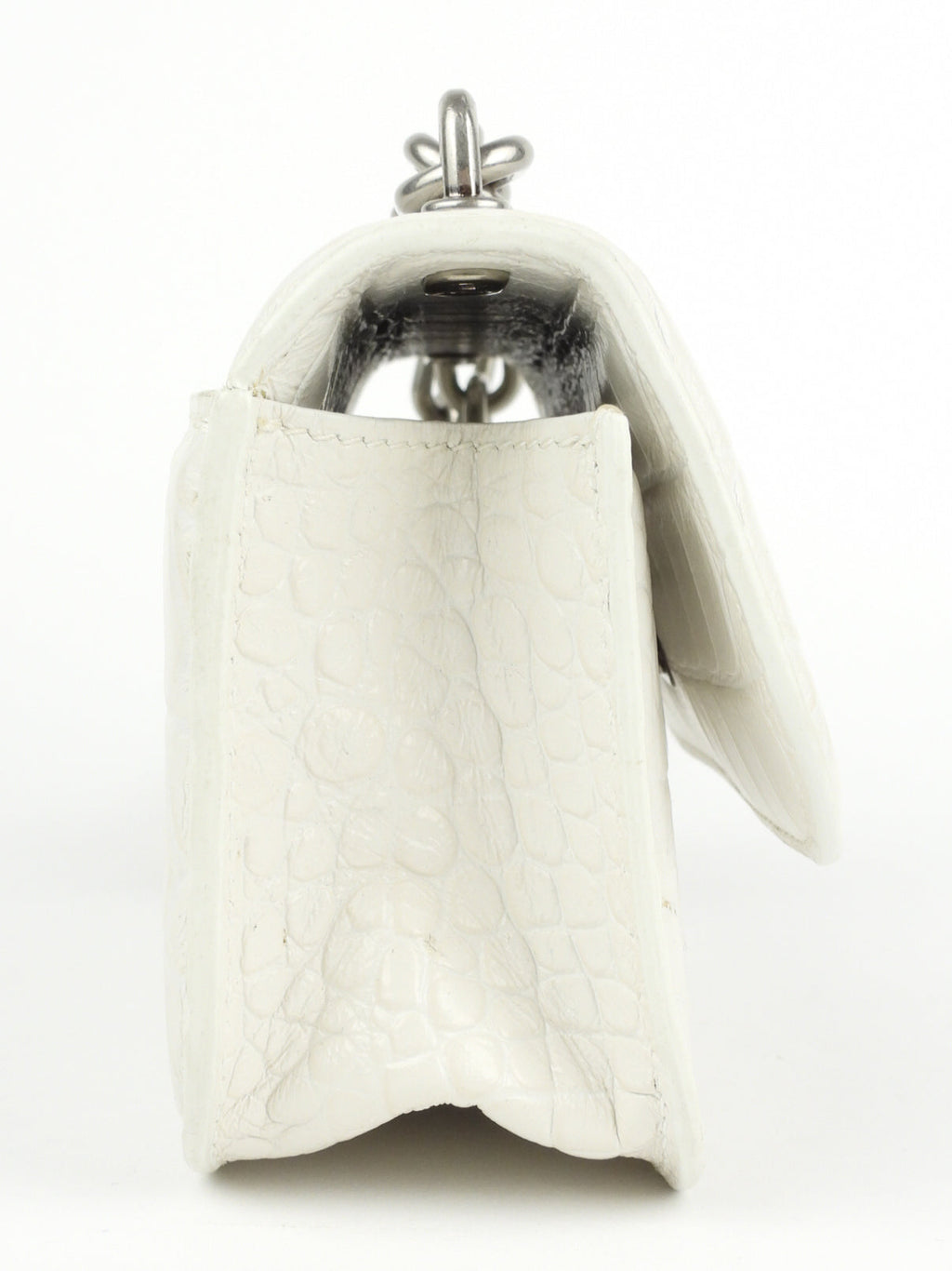 Balenciaga White Croc Embossed Leather XS Gossip Chain Shoulder Bag