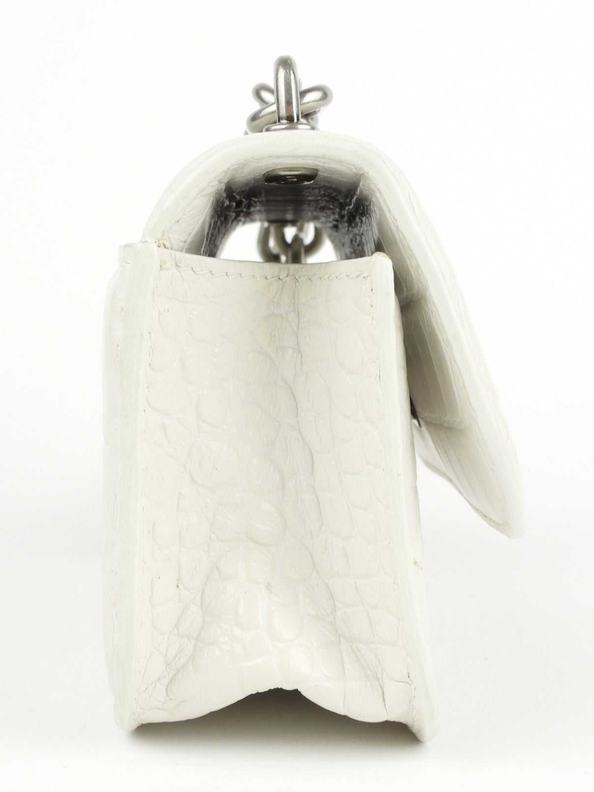 Balenciaga White Croc Embossed Leather XS Gossip Chain Shoulder Bag