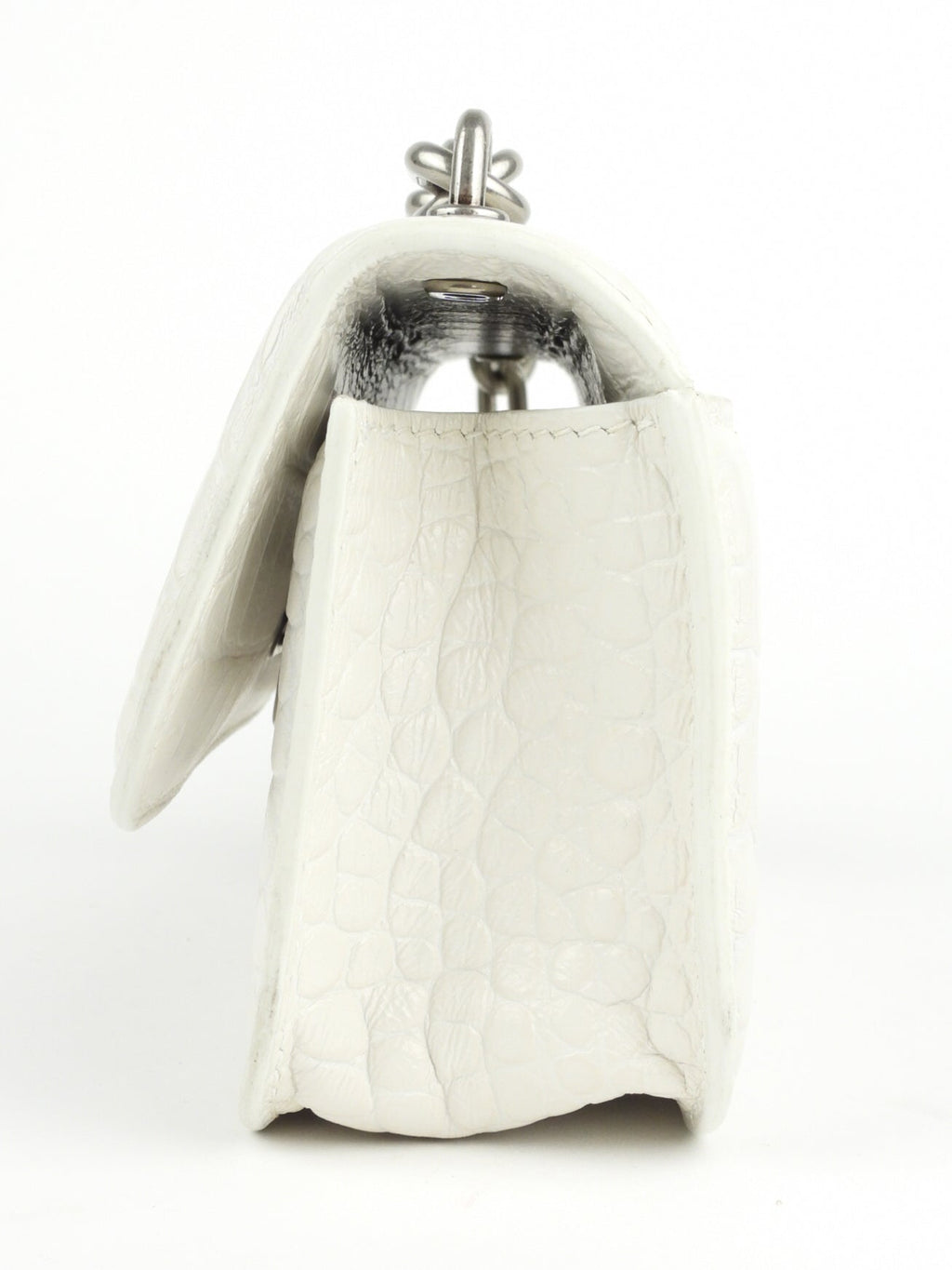 Balenciaga White Croc Embossed Leather XS Gossip Chain Shoulder Bag