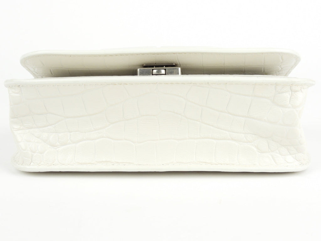 Balenciaga White Croc Embossed Leather XS Gossip Chain Shoulder Bag