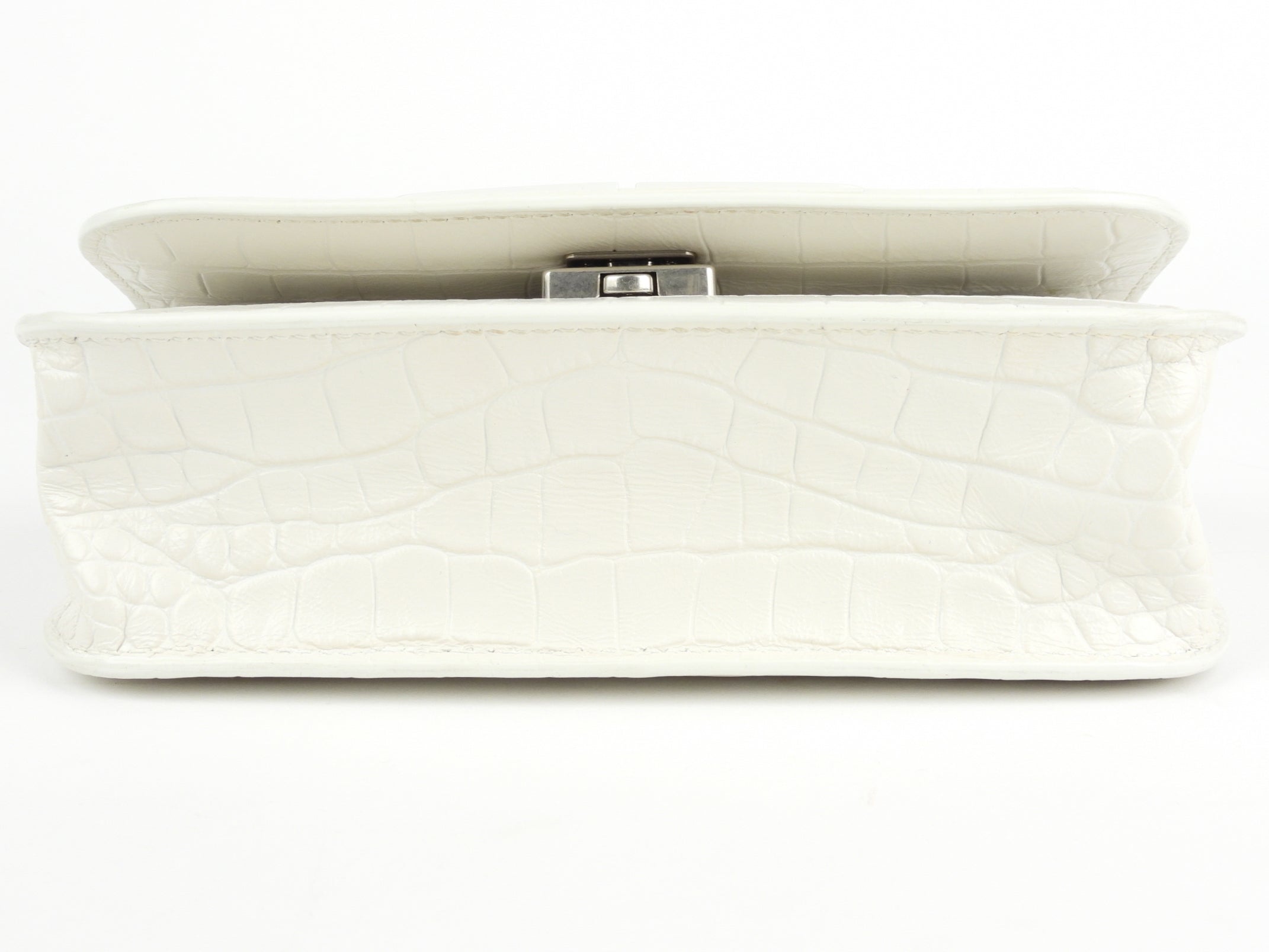 Balenciaga White Croc Embossed Leather XS Gossip Chain Shoulder Bag