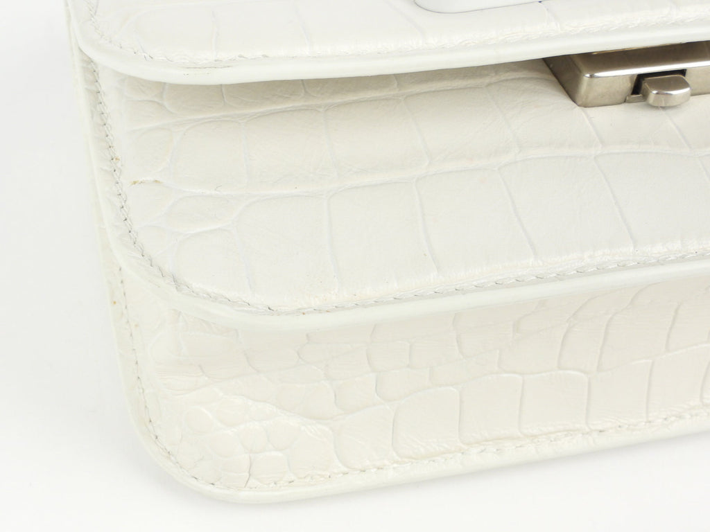 Balenciaga White Croc Embossed Leather XS Gossip Chain Shoulder Bag