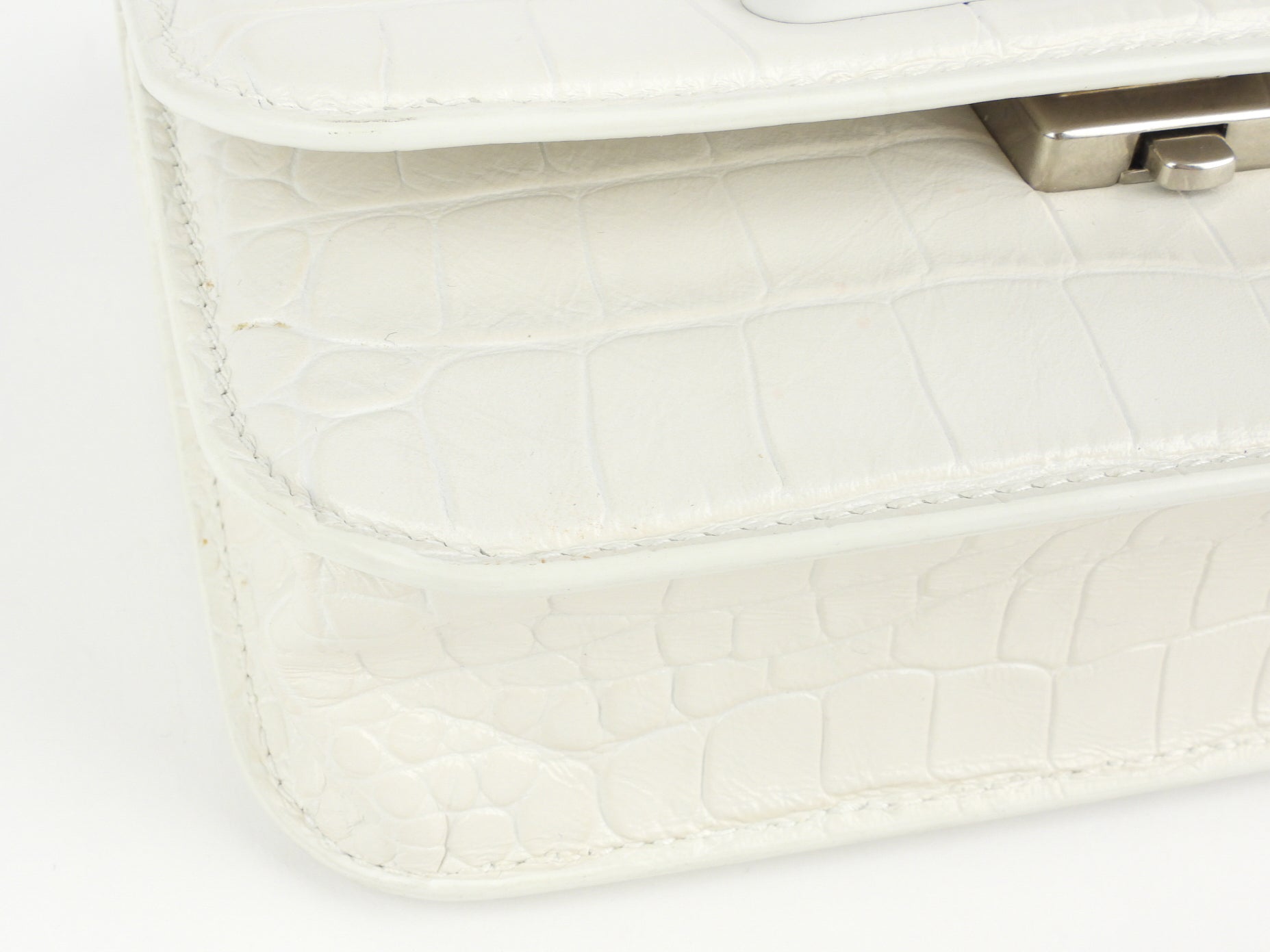 Balenciaga White Croc Embossed Leather XS Gossip Chain Shoulder Bag