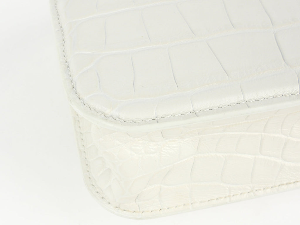 Balenciaga White Croc Embossed Leather XS Gossip Chain Shoulder Bag