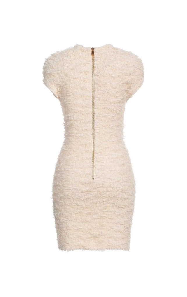 BALMAIN SEQUIN EMBELLISHED TWEED SLEEVELESS DRESS