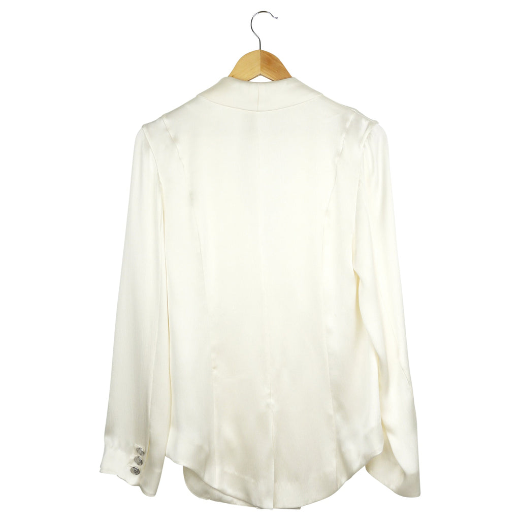 Balmain Ivory Silk Bouble Breasted Draped Blazer Jacket - 38 FR