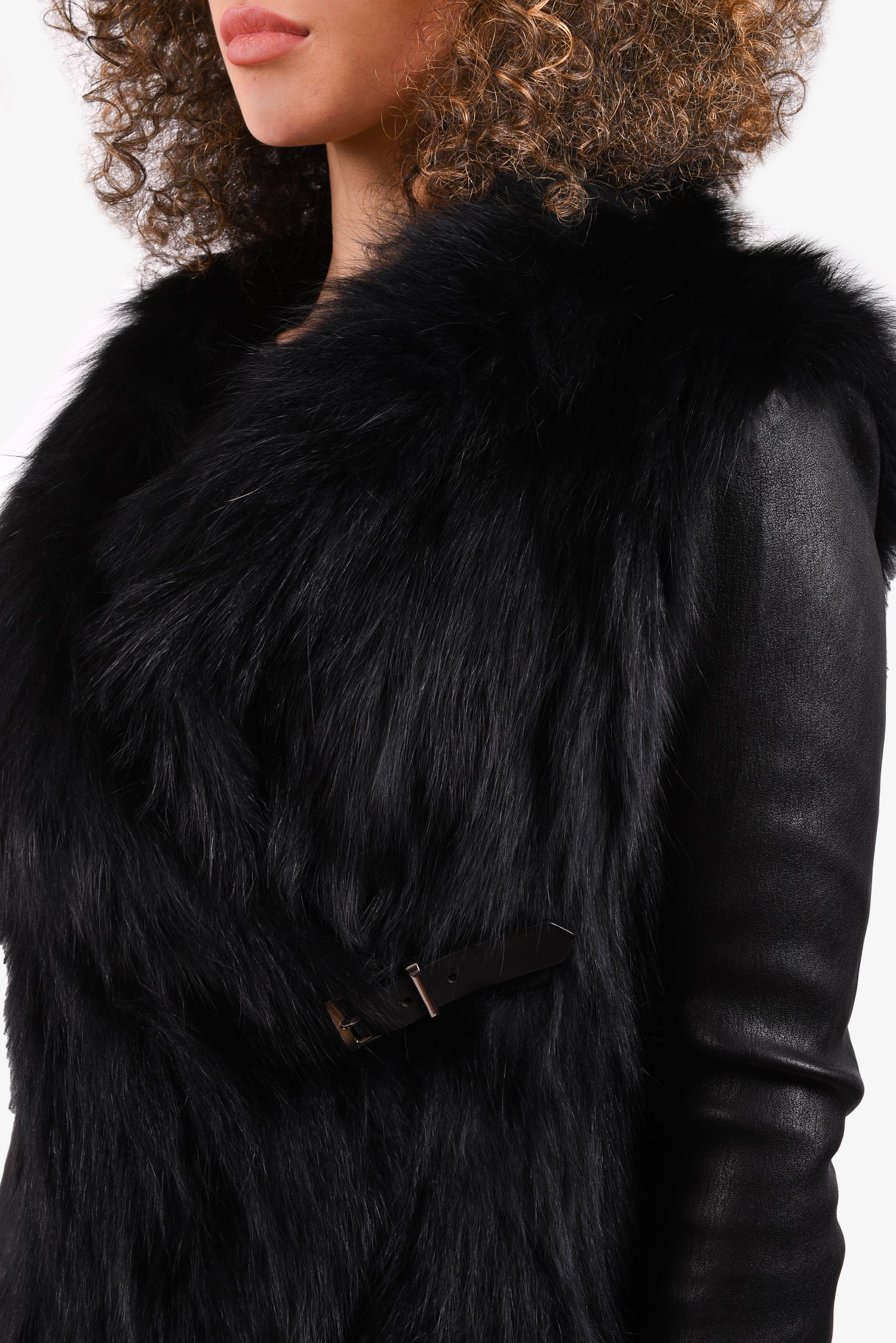 Barbara Bui Black Fox Fur Vest with Belt Detail Size 38