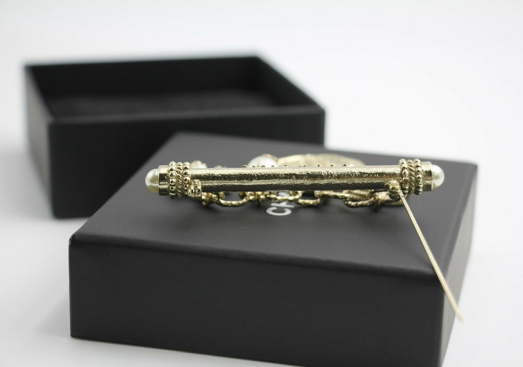 Chanel B18C Metal Wheat Ear Coin Flower Chain Brooch