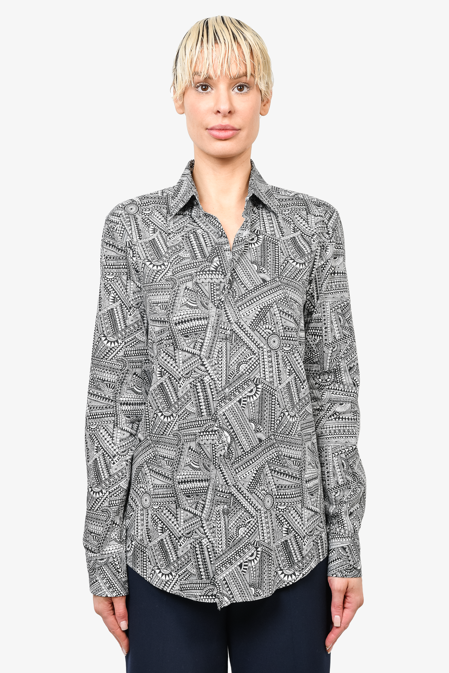 Boss Hugo Boss x Meissen Black/White Printed Button-Up Dress Shirt sz 15 US Mens