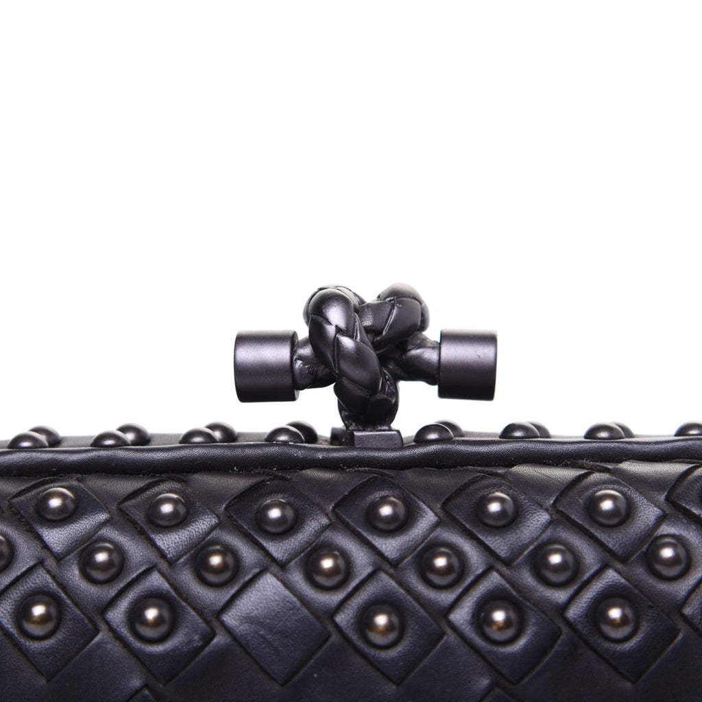 BOTTEGA VENETA WAXY NAPPA INTRECCIATO KNOT STUDDED CLUTCH BAG