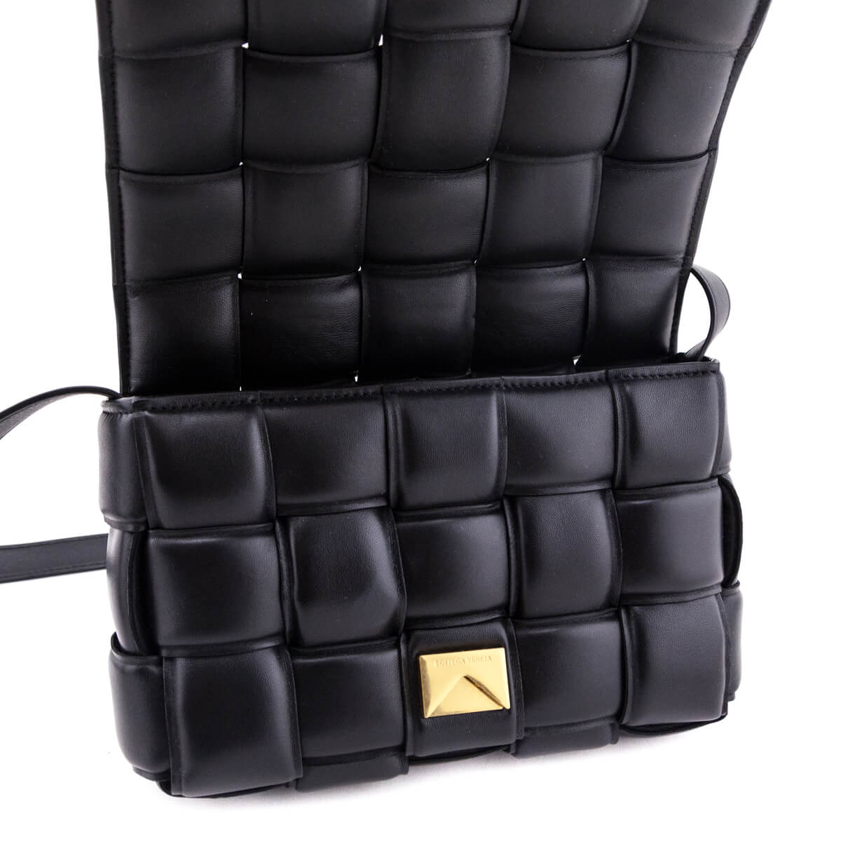Bottega Veneta Black Lambskin Maxi Intreccio Padded Cassette Crossbody