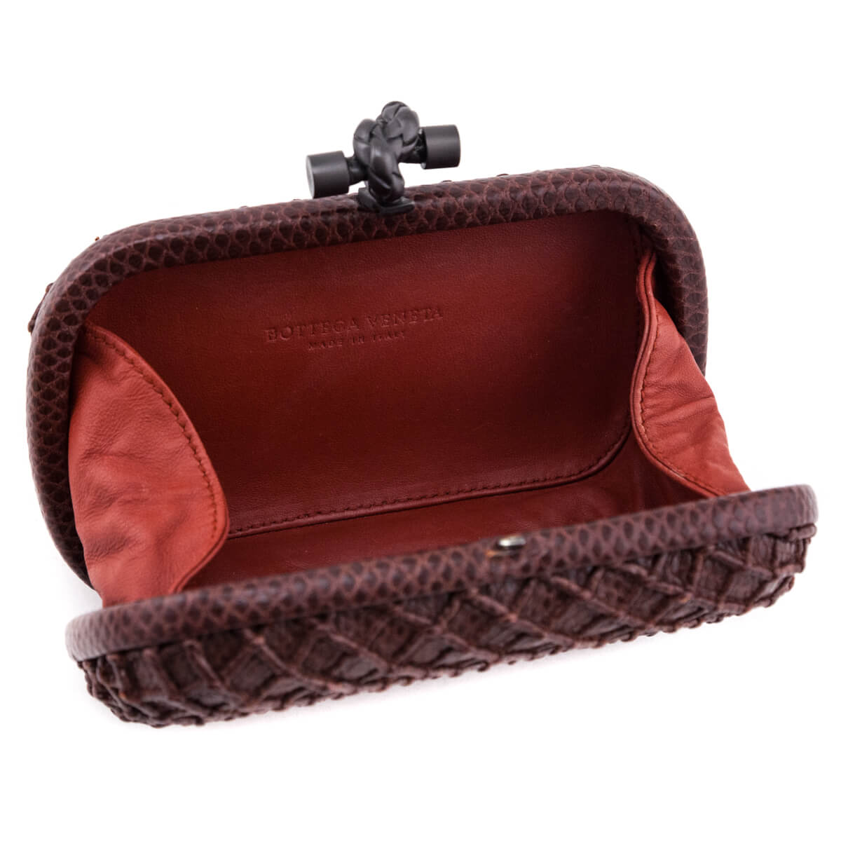 Bottega Veneta Burgundy Karung Intrecciato Knot Clutch