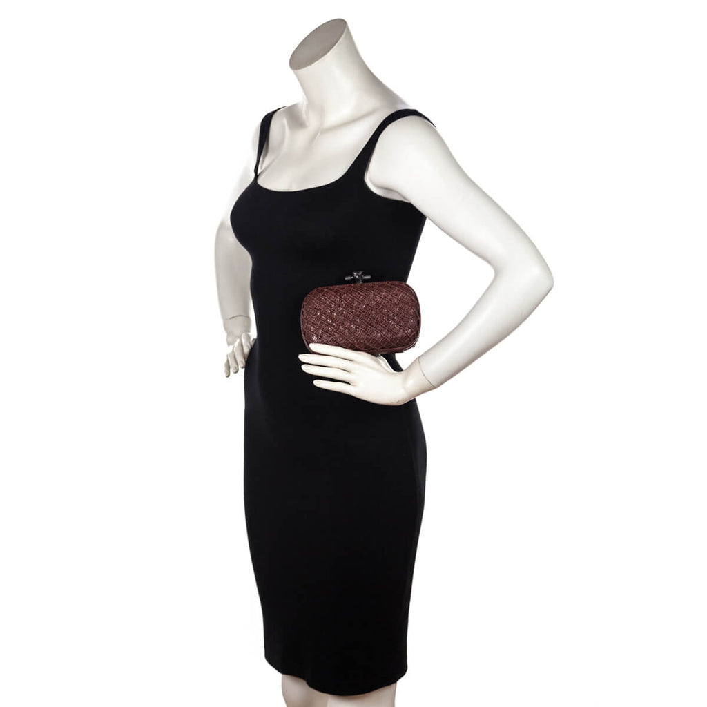 Bottega Veneta Burgundy Karung Intrecciato Knot Clutch
