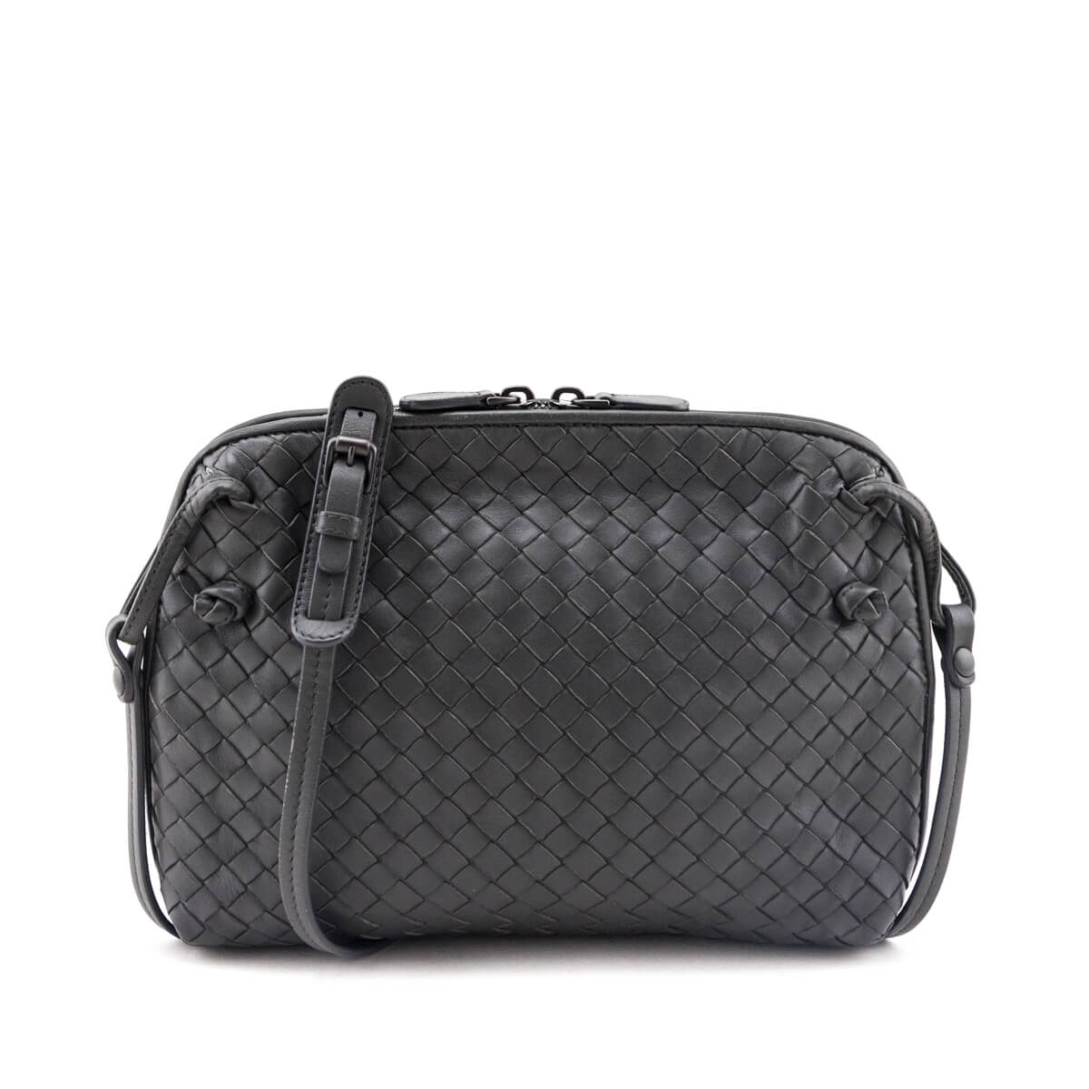 Bottega Veneta Gray Nappa Intrecciato Nodini Crossbody Messenger