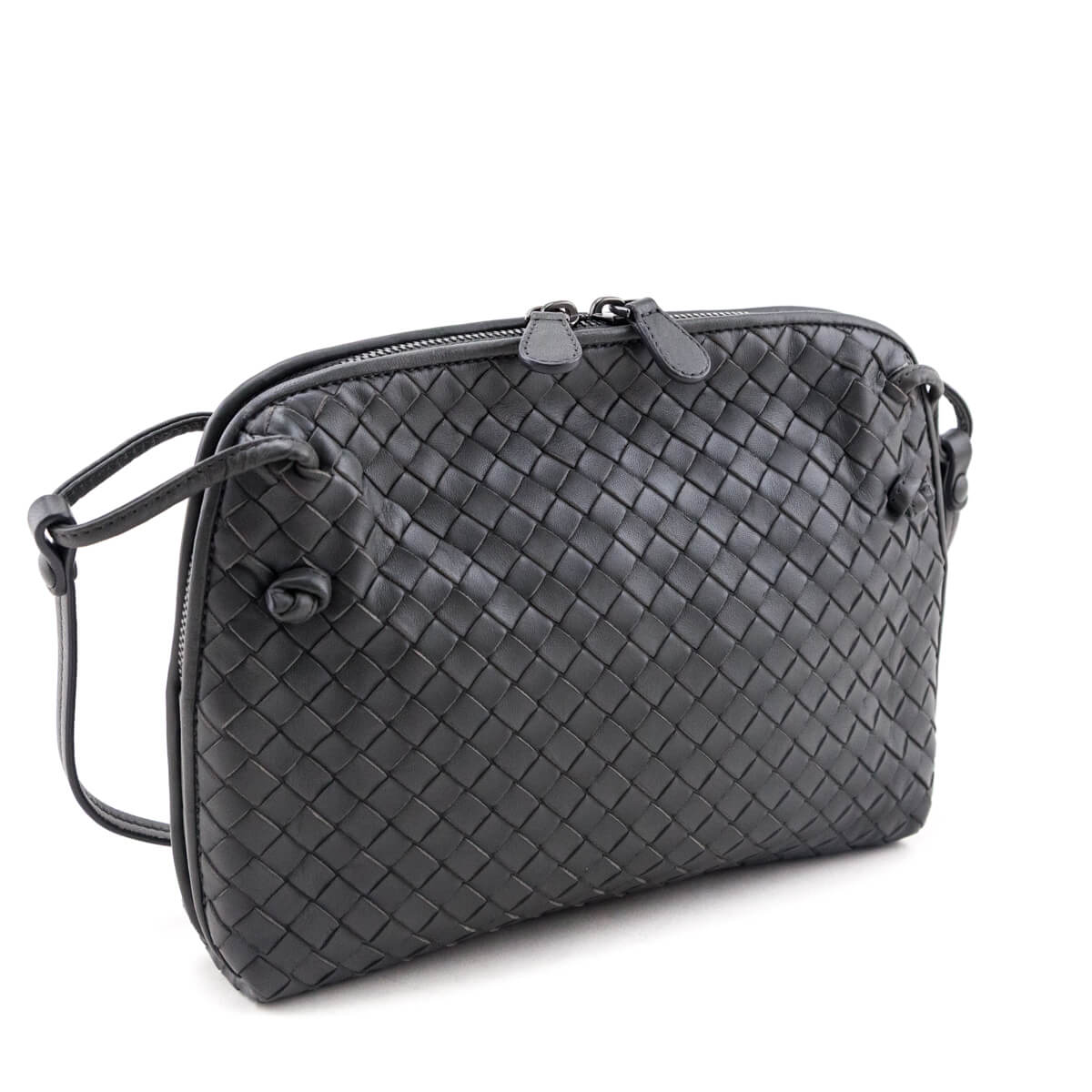 Bottega Veneta Gray Nappa Intrecciato Nodini Crossbody Messenger