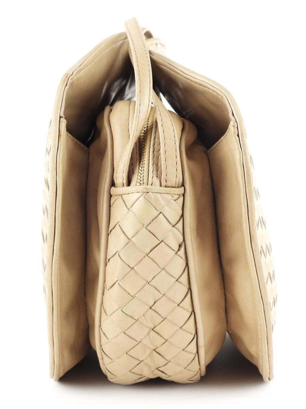 Bottega Veneta Vintage Beige Intrecciato Leather Shoulder Bag