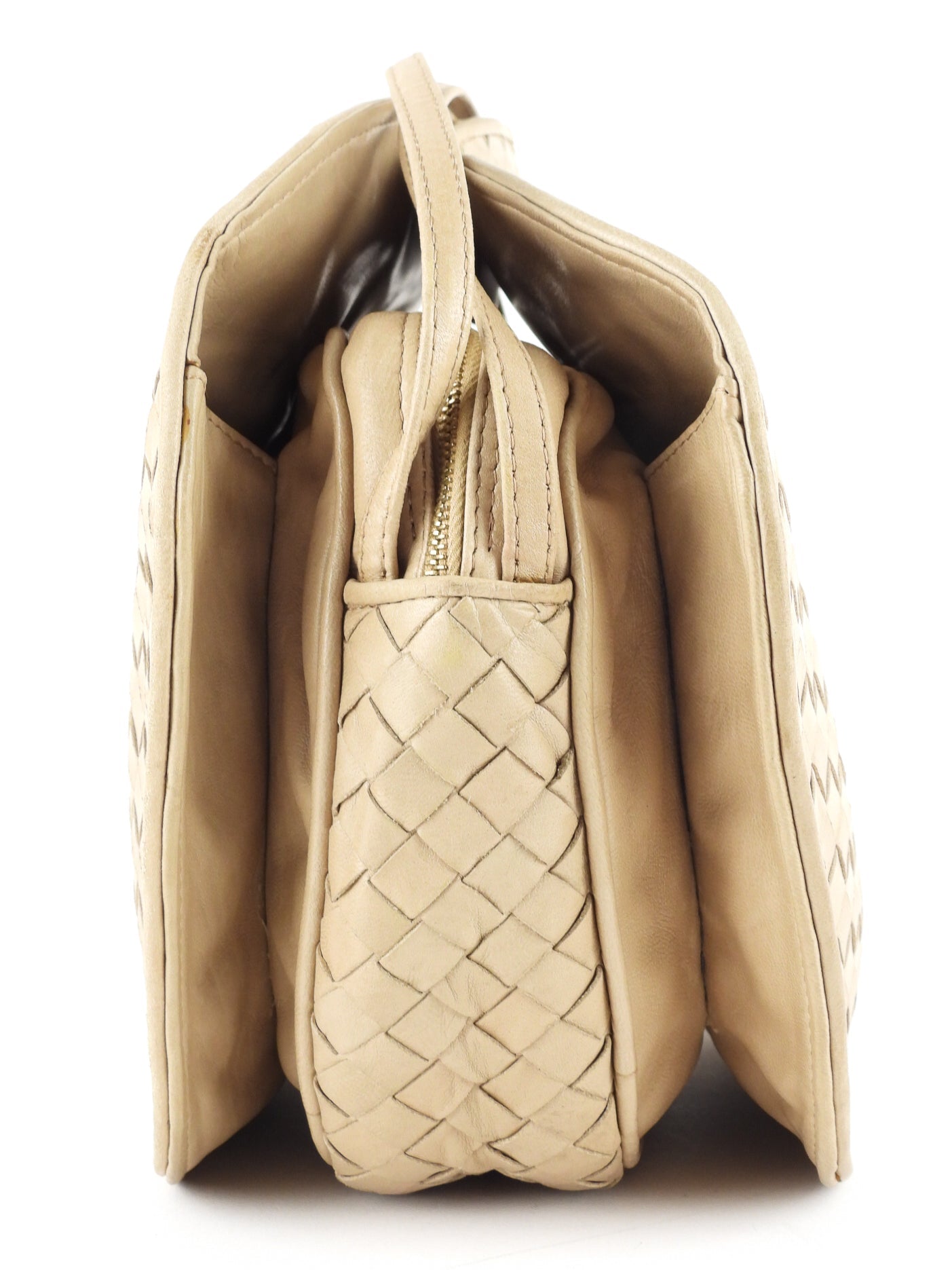 Bottega Veneta Vintage Beige Intrecciato Leather Shoulder Bag