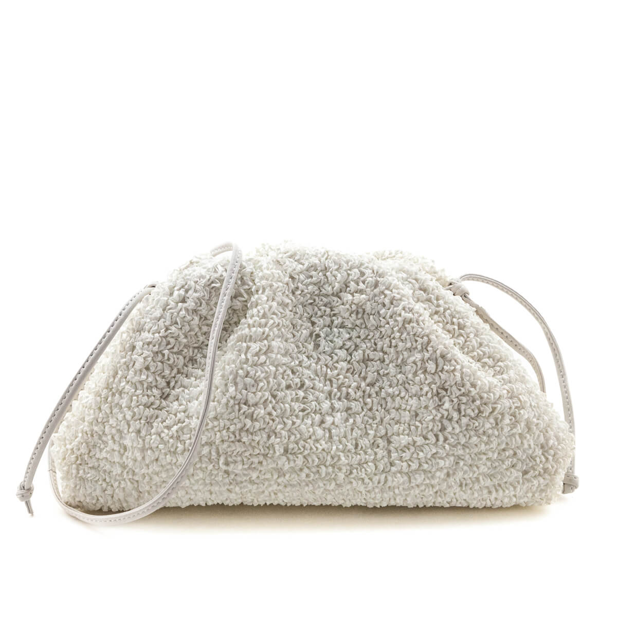 Bottega Veneta White Chalk Boucle Curly Raffia The Mini Pouch