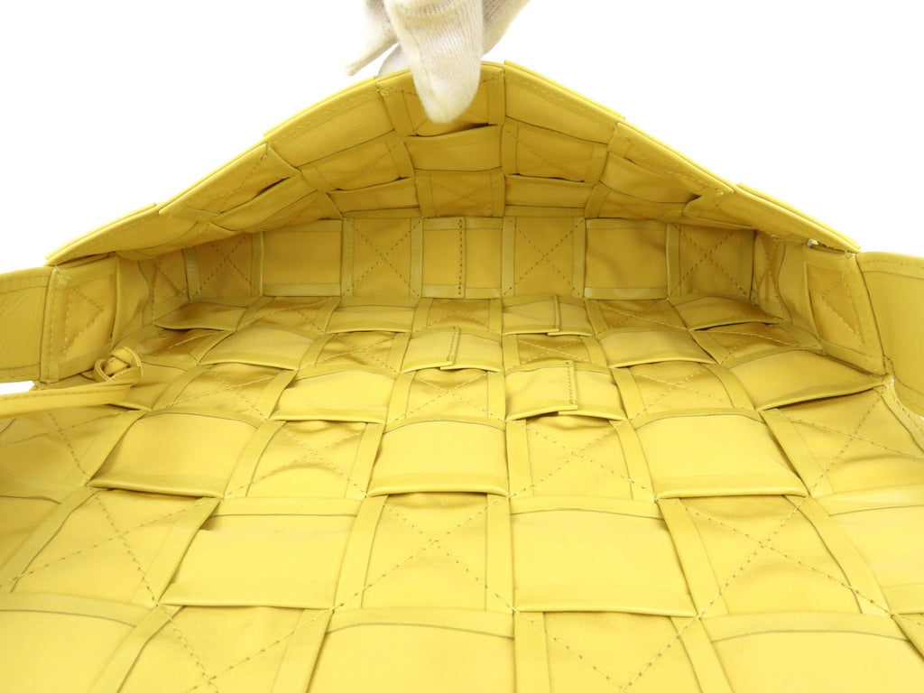 Bottega Veneta Yellow Shiny Leather Intrecciato Crossbody Shoulder Bag