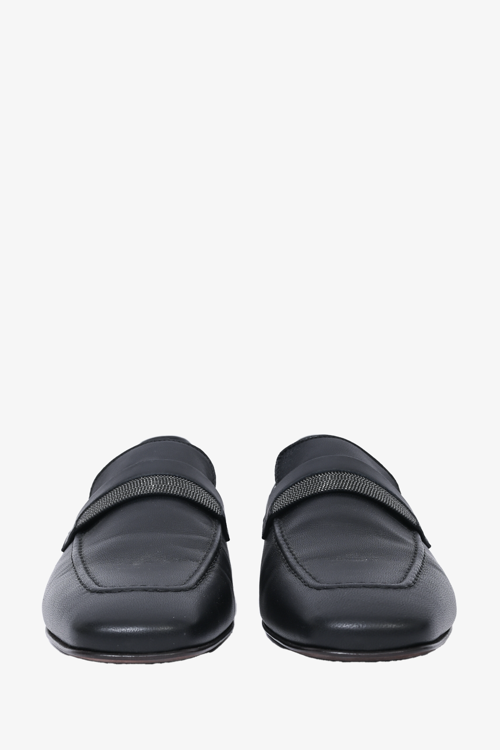 Brunello Cucinelli Black Leather Loafers with Beaded Detail Size 39.5