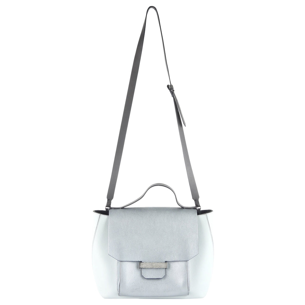 Brunello Cucinelli Pale Blue Metallic Leather Satchel Bag