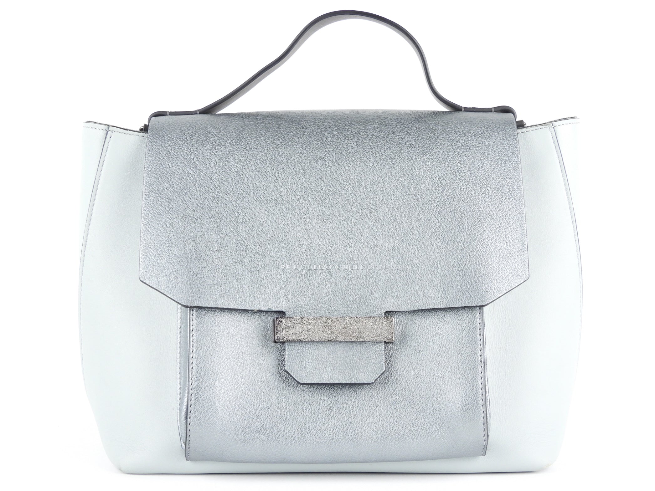 Brunello Cucinelli Pale Blue Metallic Leather Satchel Bag