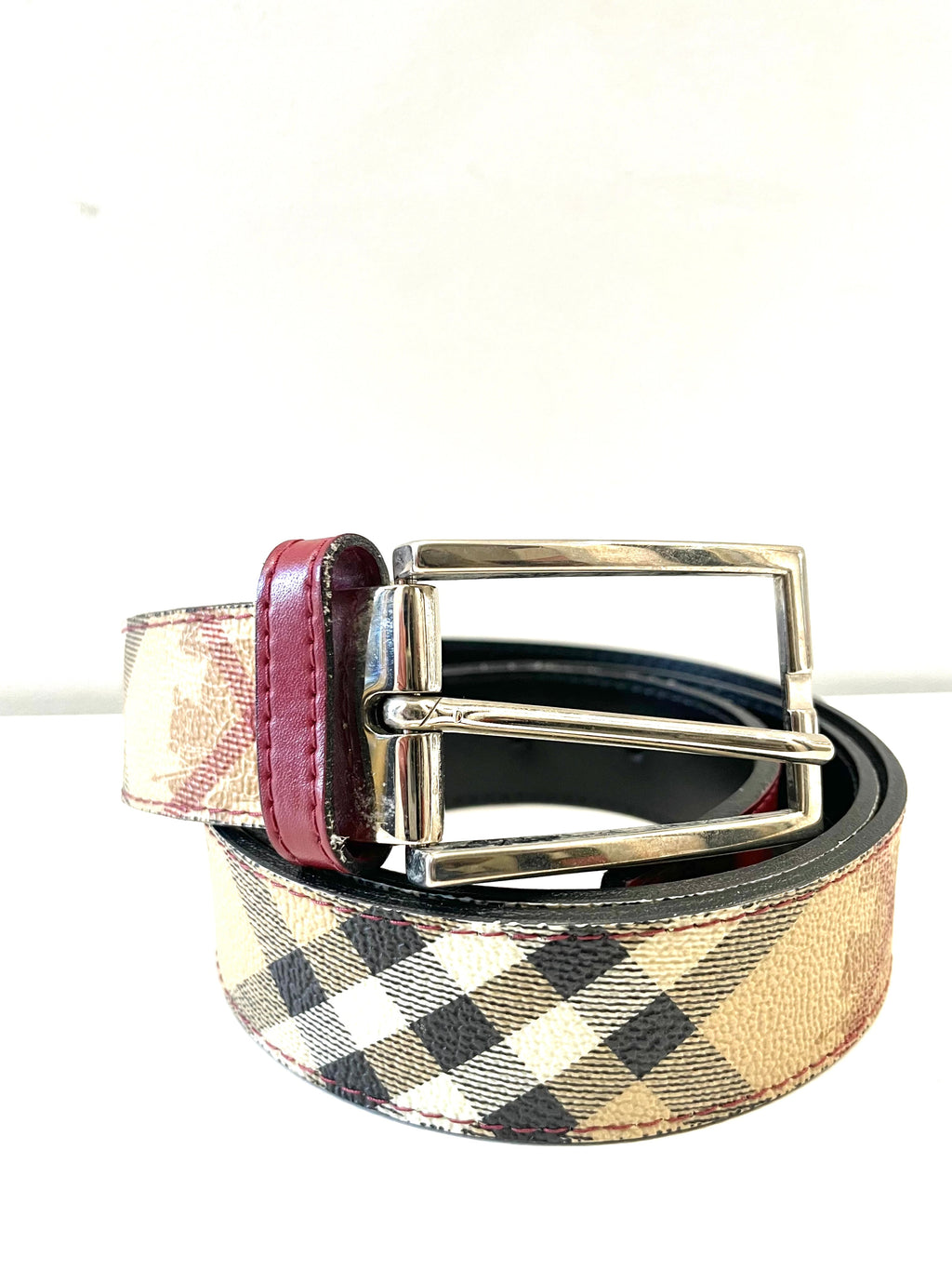 BURBERRY HOUSE CHECK VINTAGE CANVAS LEATHER BELT