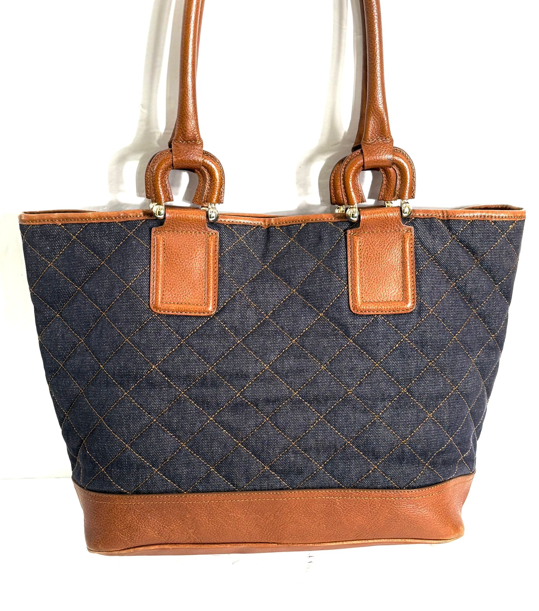 BURBERRY QUILTED DENIM & LEATHER GRANGE TOTE BAG