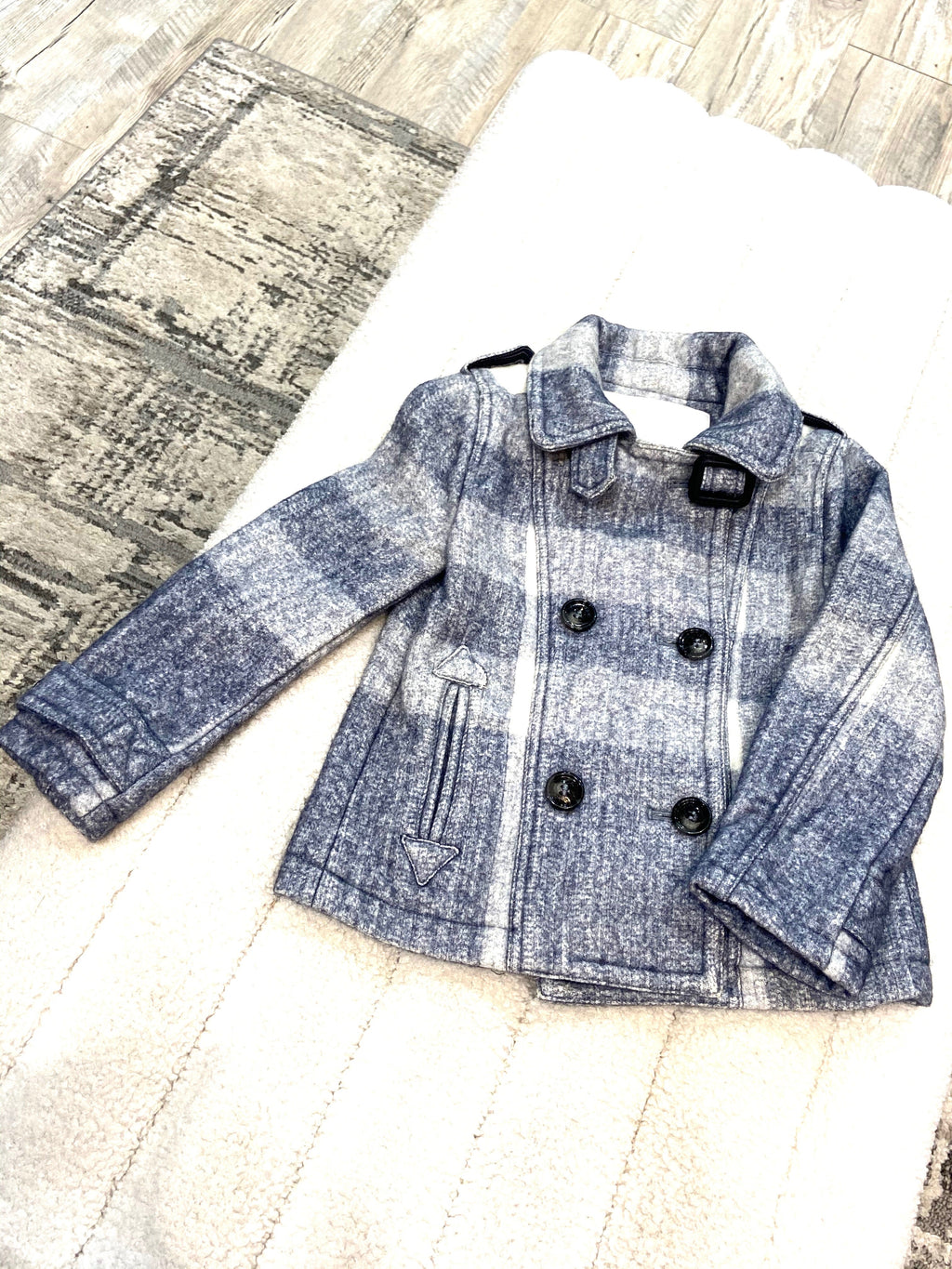 BURBERRY TODDLER BLUE PLAID PEA COAT