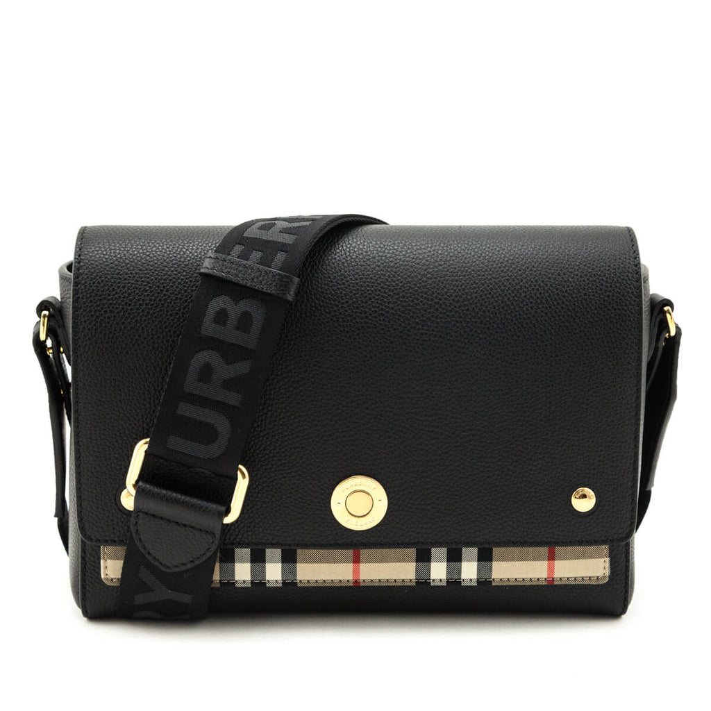 Burberry Black Grainy Calfskin Vintage Check Note Crossbody Bag