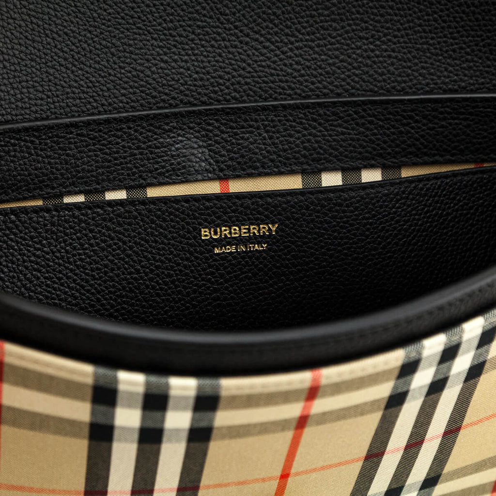Burberry Black Grainy Calfskin Vintage Check Note Crossbody Bag