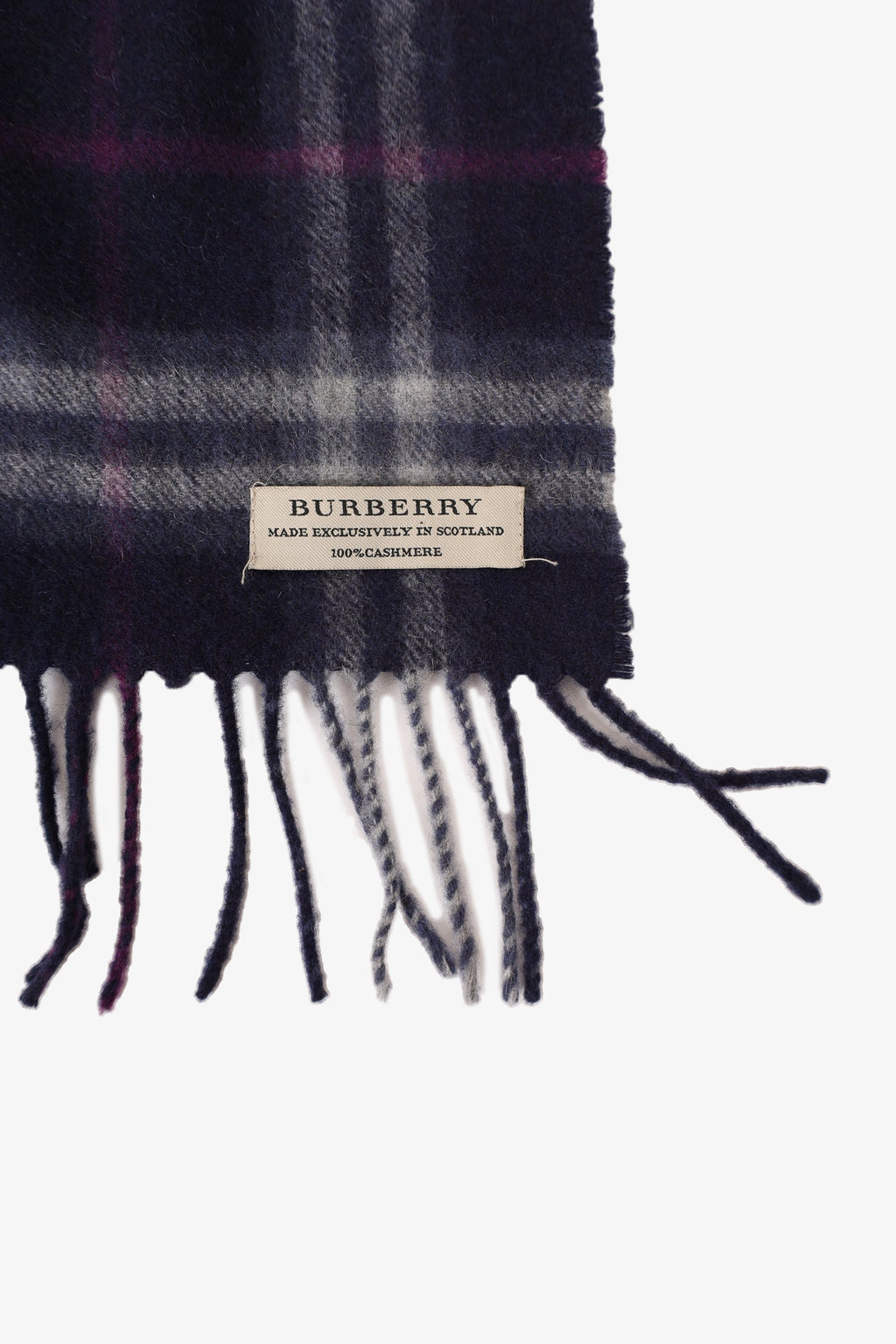 Burberry Blue Check Cashmere Frindge-Edge Scarf