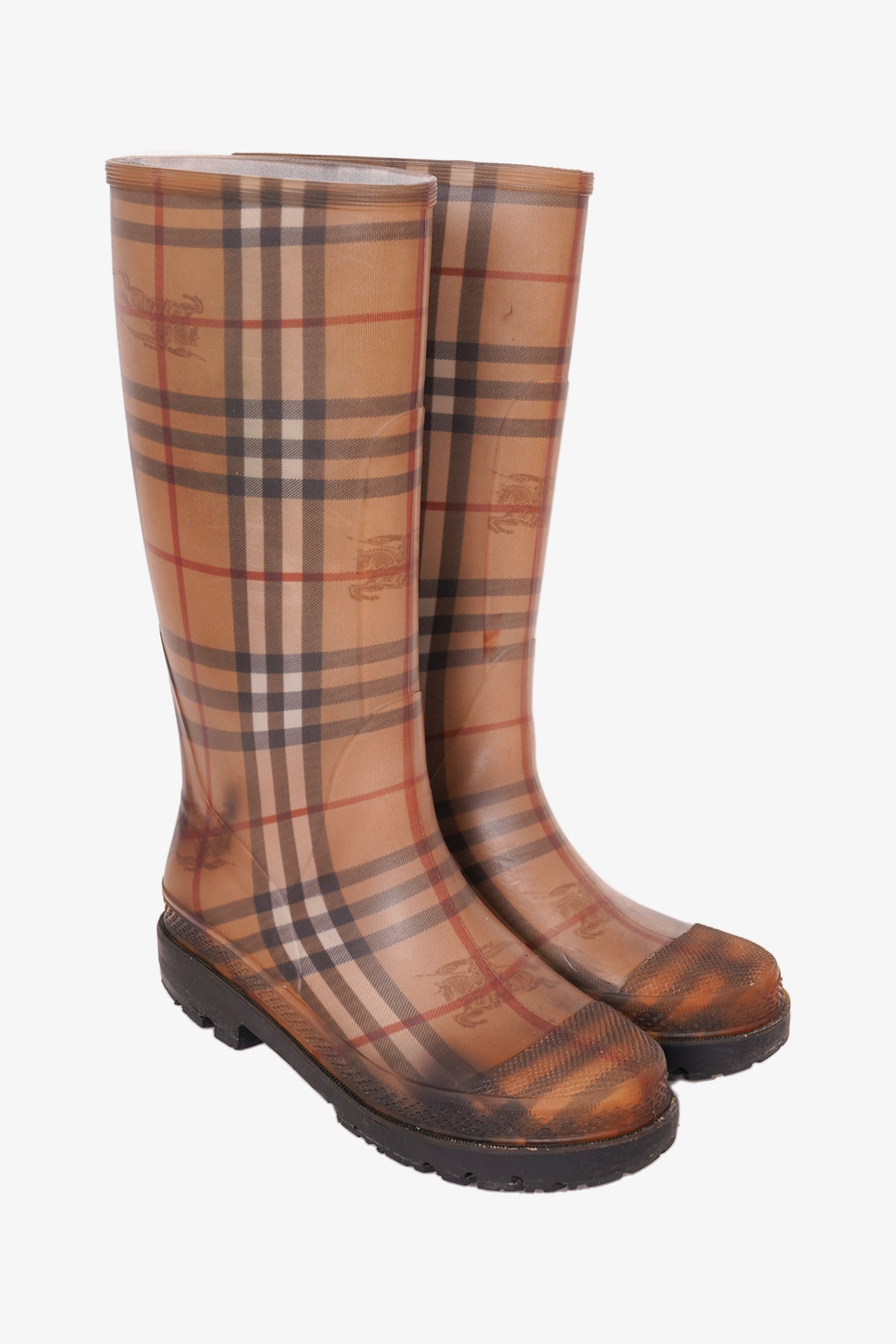 Burberry Brown Check Rubber Rainboots Size 38