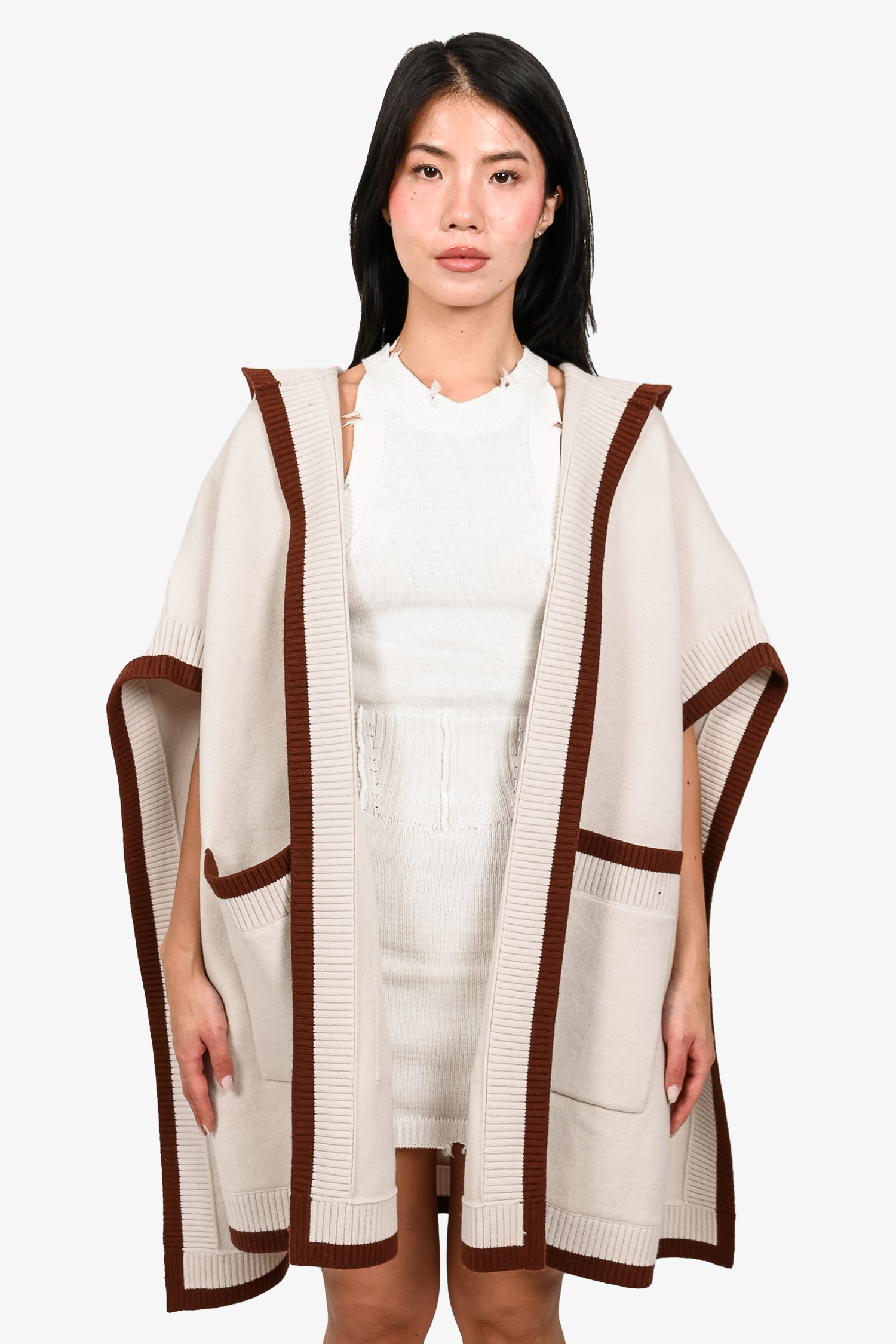 Burberry Cream/Brown Wool Hooded Cape