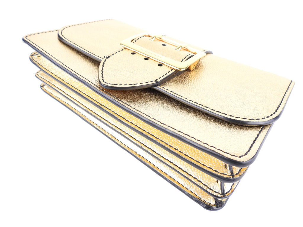 Burberry Gold Metallic Leather Buckle Mini Two Way Crossbody Bag