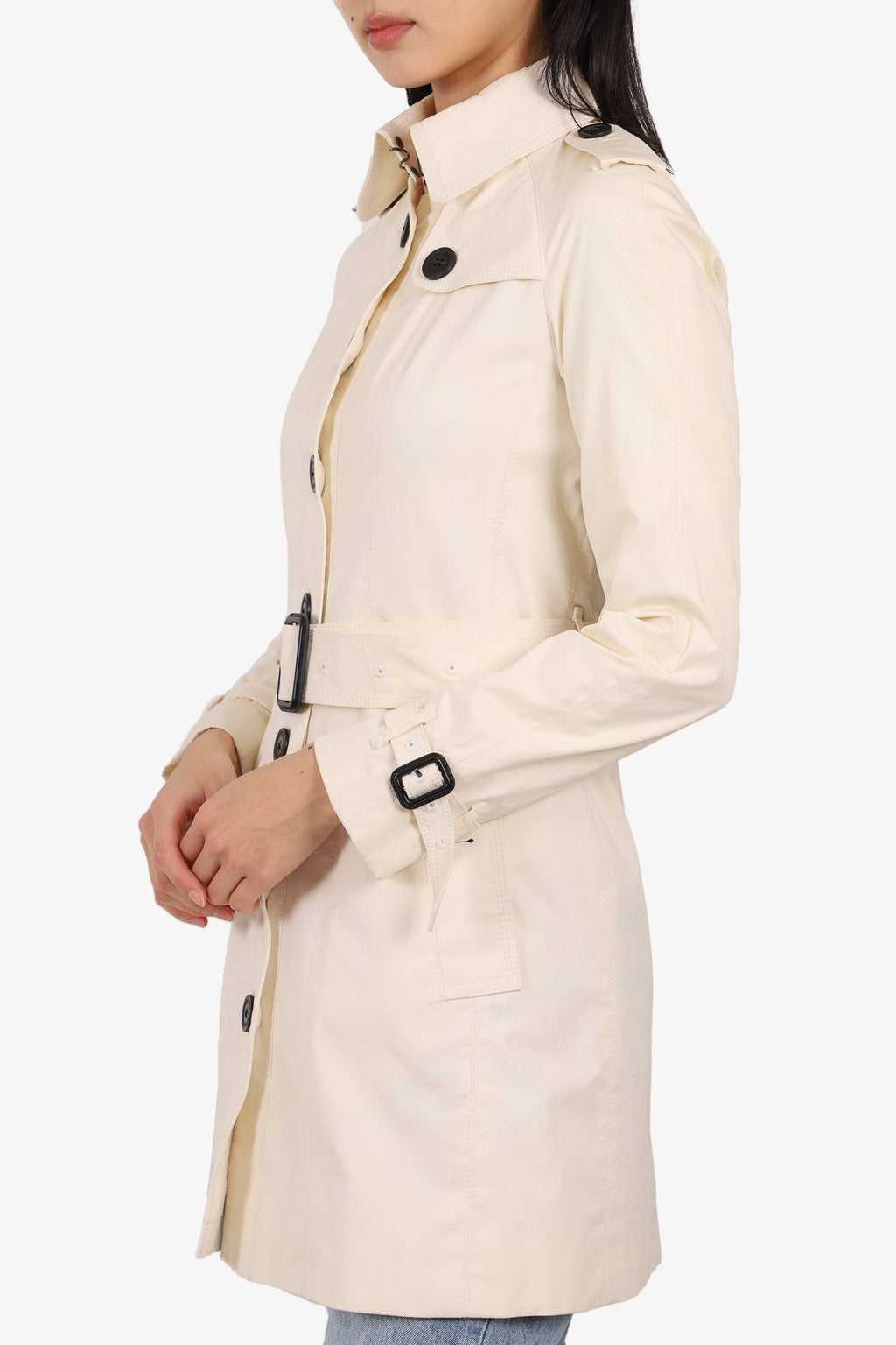 Burberry London Cream Cotton Belted Trench Coat Size 2