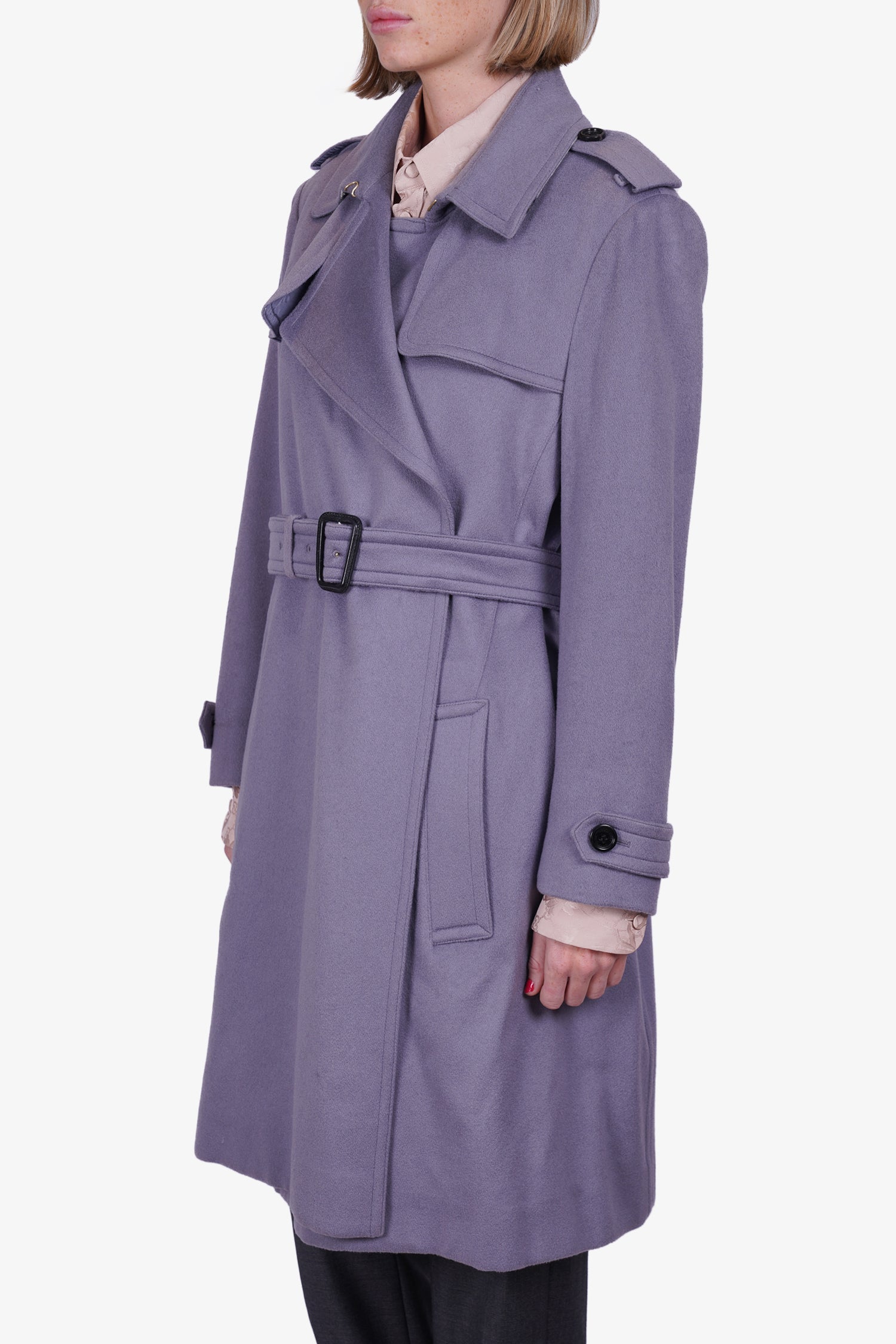 Burberry Purple Cashmere Belted Trench Coat Size 14 (As Is)