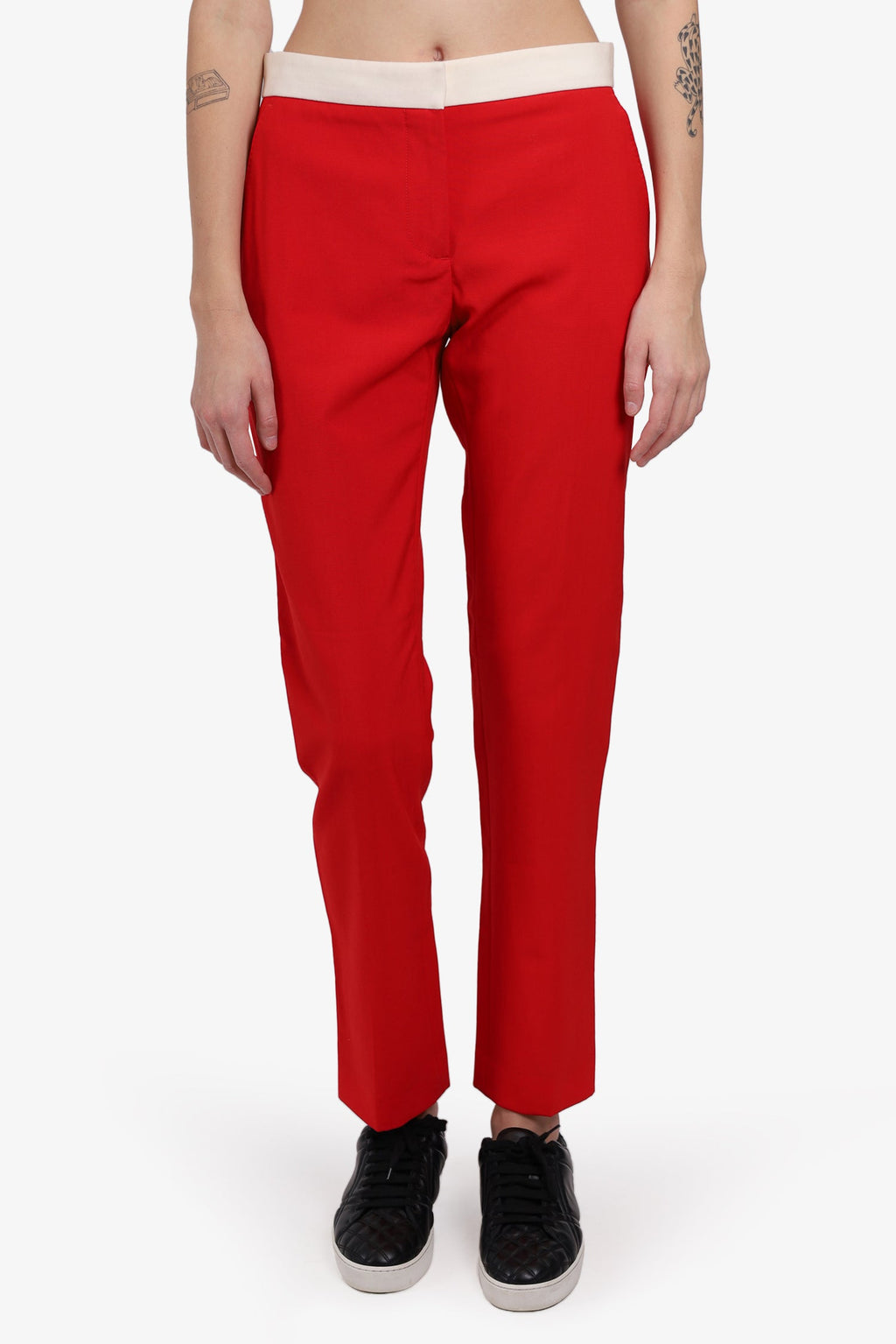 Burberry Red Wool Wide Leg Trousers Size 4