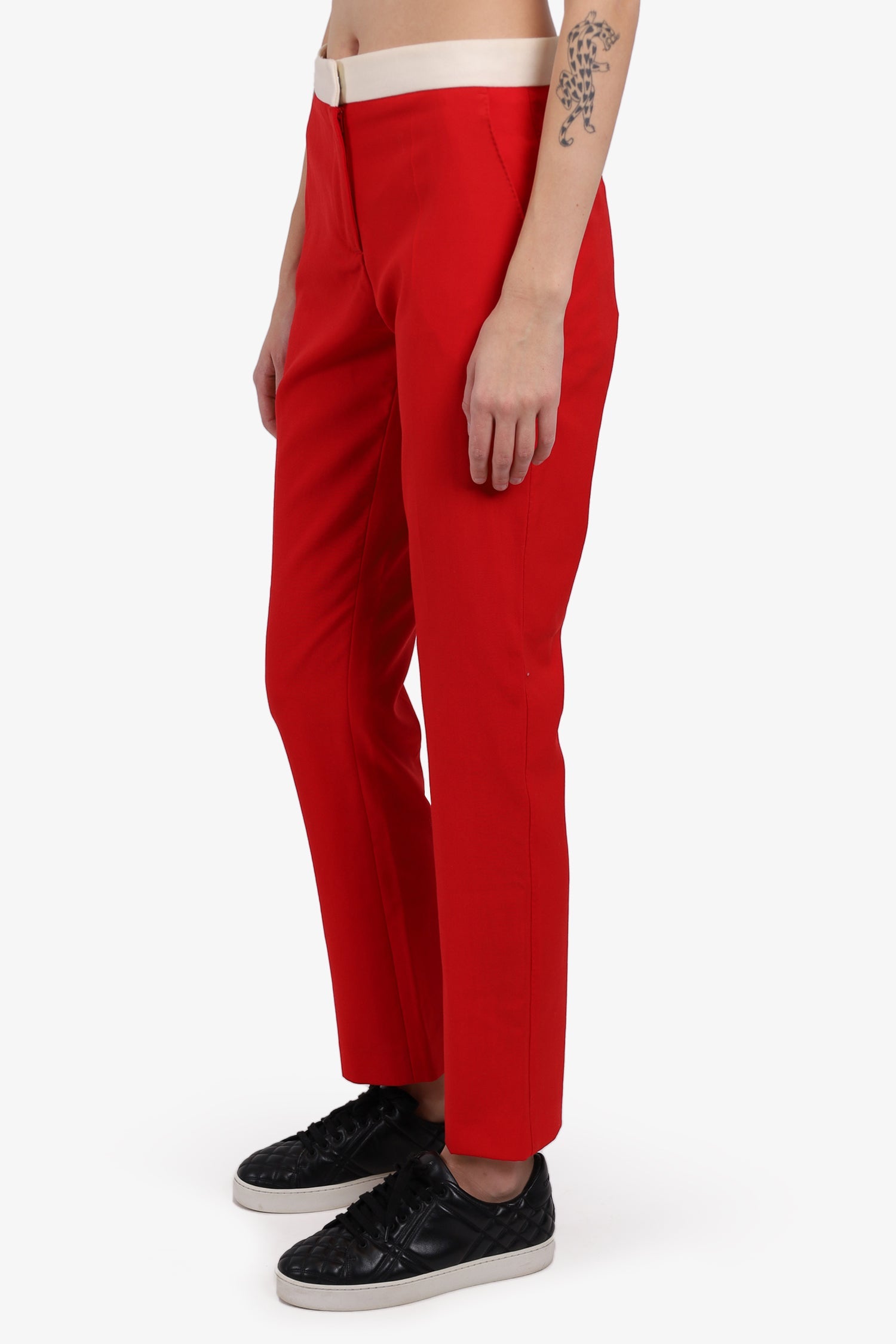 Burberry Red Wool Wide Leg Trousers Size 4