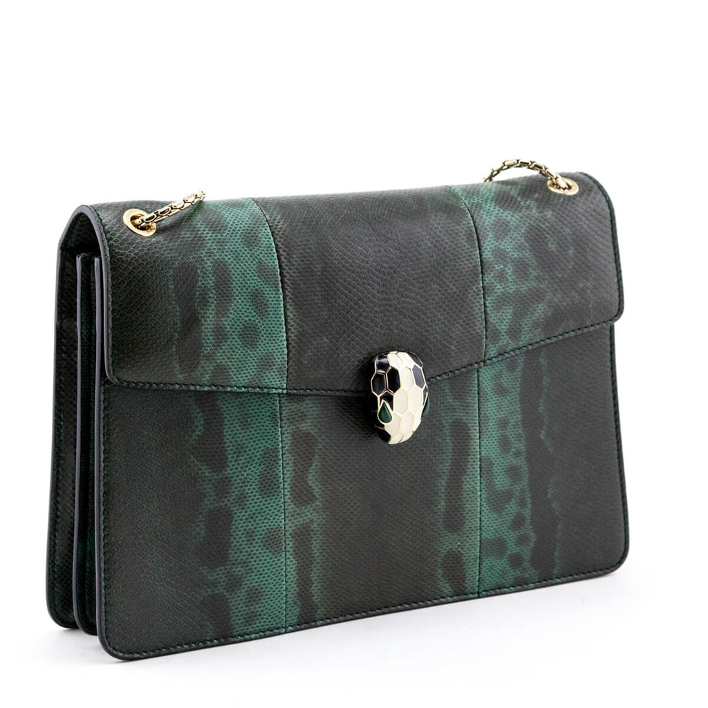 Bvlgari Green Karung Medium Serpenti Forever Flap Bag