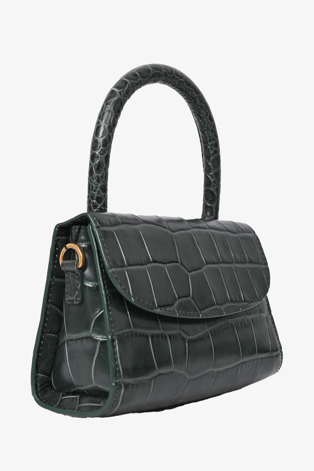 By Far Green Croc Embossed Crossbody Bag