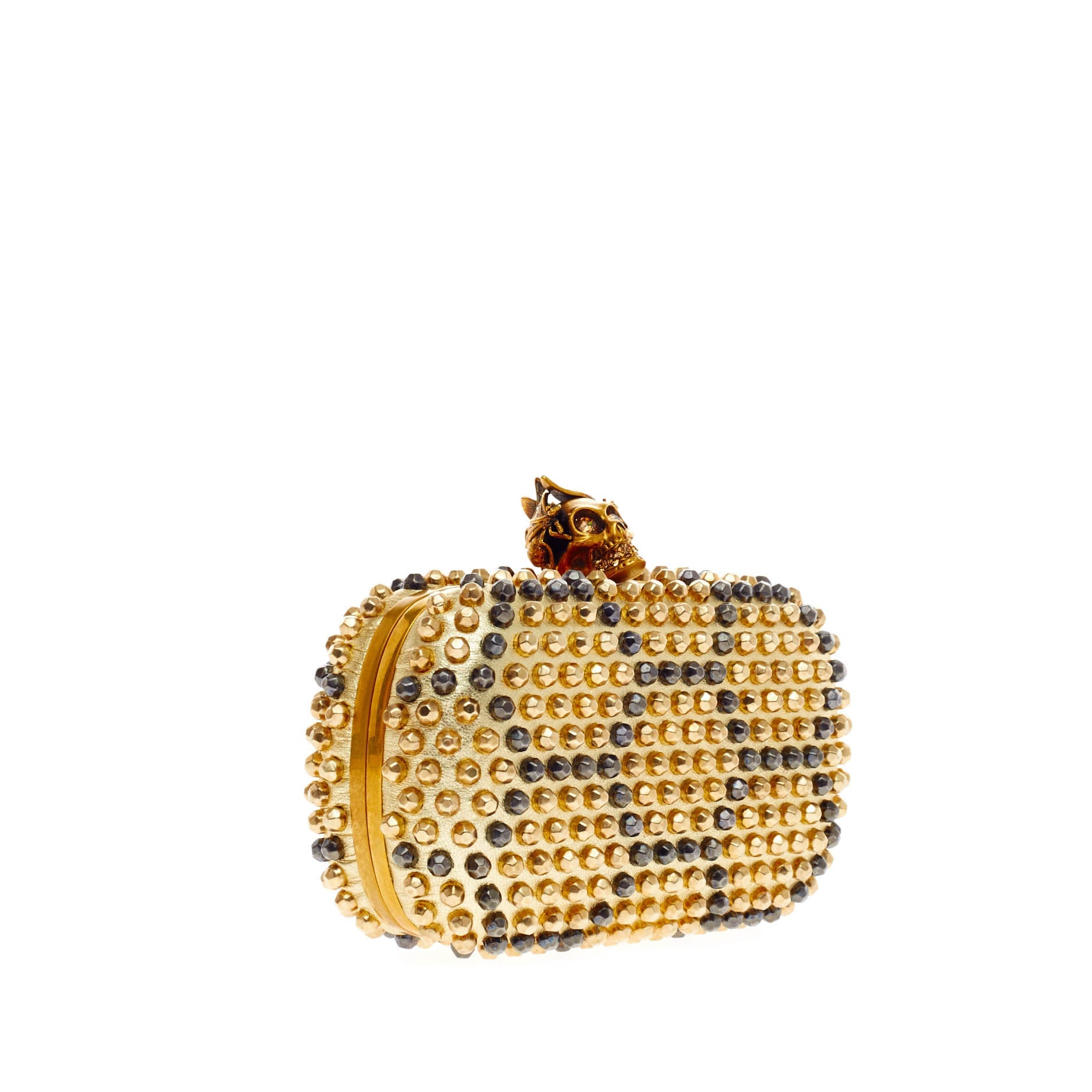 Skull Box Clutch Honeycomb Studded Leather