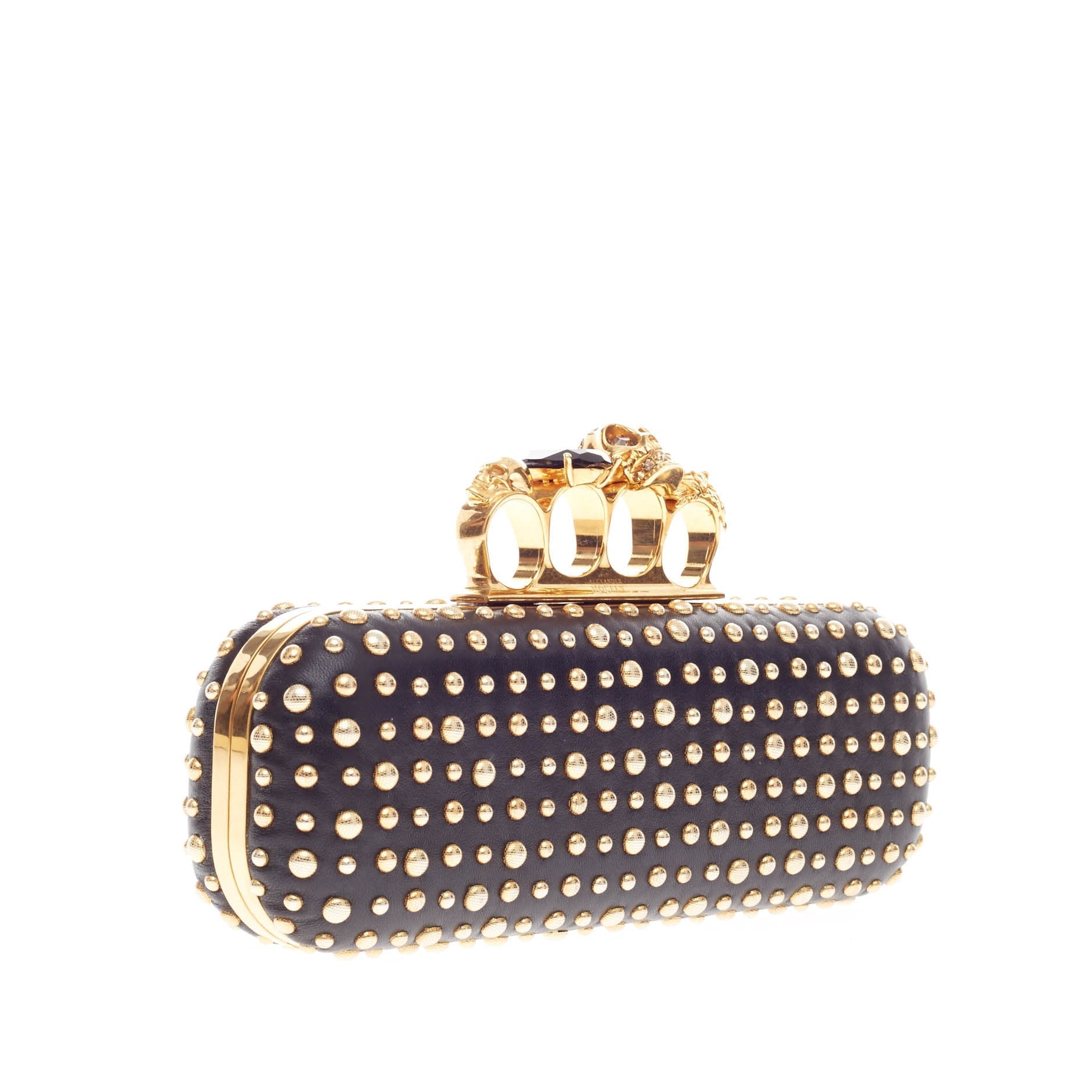 Knuckle Box Clutch Studded Leather Long