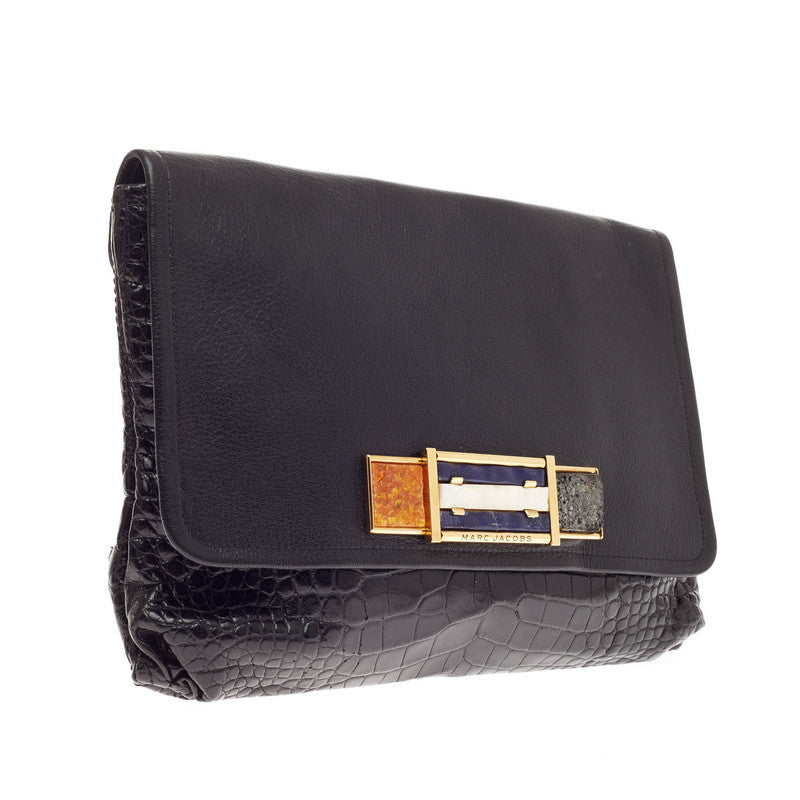 Oversized Quadri Clutch Crocodile and Leather