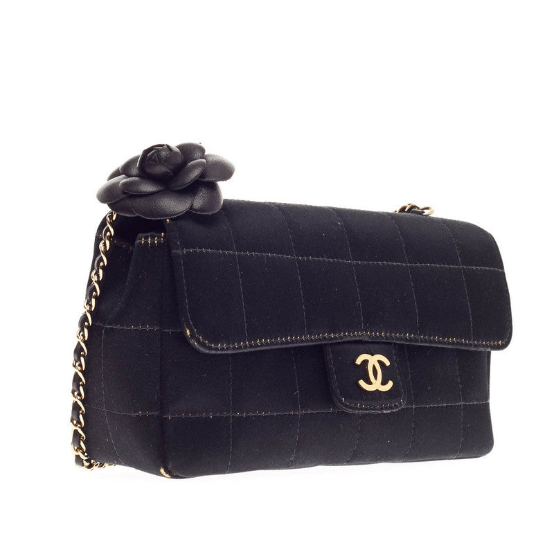 Camellia Chocolate Bar Flap Bag Satin Mini