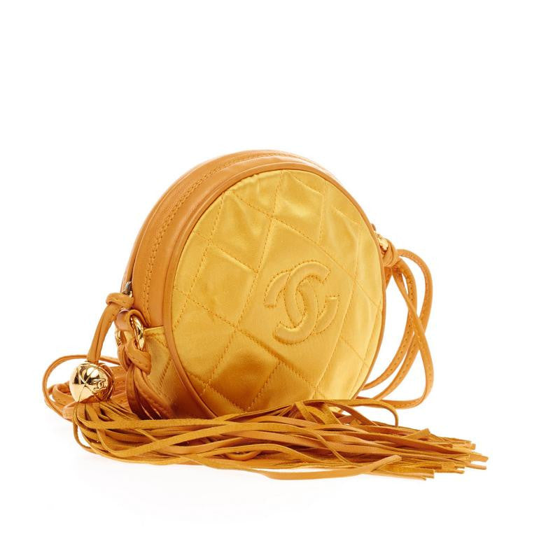 Vintage Round Tassel Crossbody Bag Quilted Satin Mini